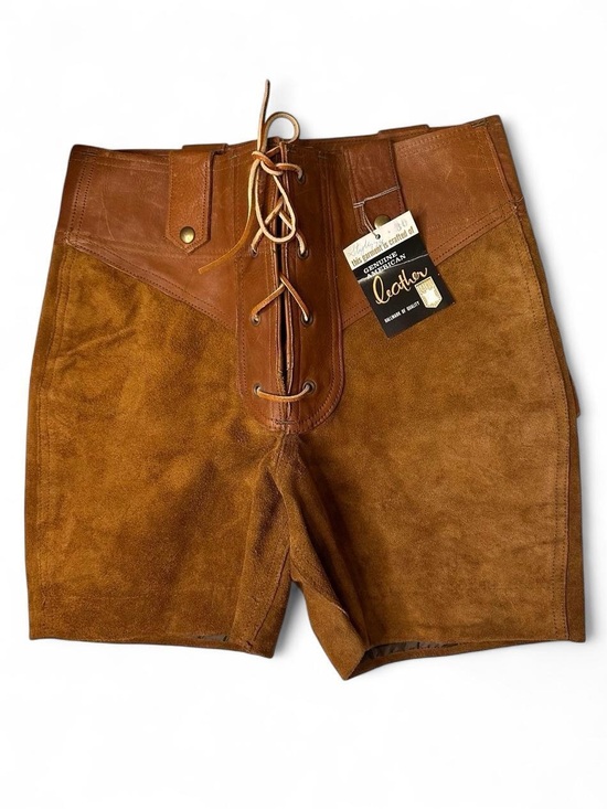Vintage Pants - Vintage 60s Genuine Leather Suede Lace-Up High-Waist Hippie Boho Shorts